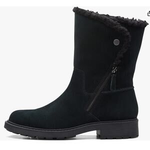 Clarks Women's Opal Zip Mid Calf Boot, Black Suede, 6